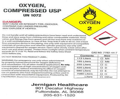 Jernigan Hp O2 Label (Jernigan Oxygen Compressed Sl)